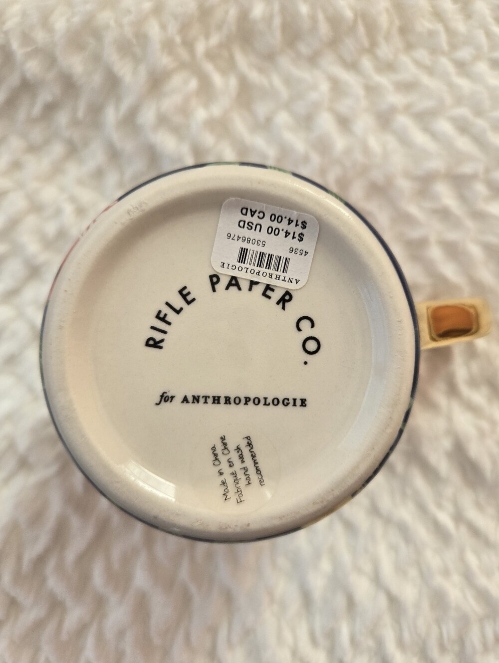 Floral Navy L Mug with Gold Handle, Rifle Paper Co For Anthropologie - Picture 3 of 6
